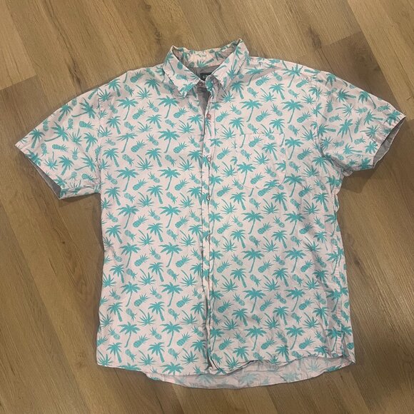 Alpha Beta Hawaiian Shirt Pine Trees Pin Green Pineapple Size Large - Picture 3 of 6